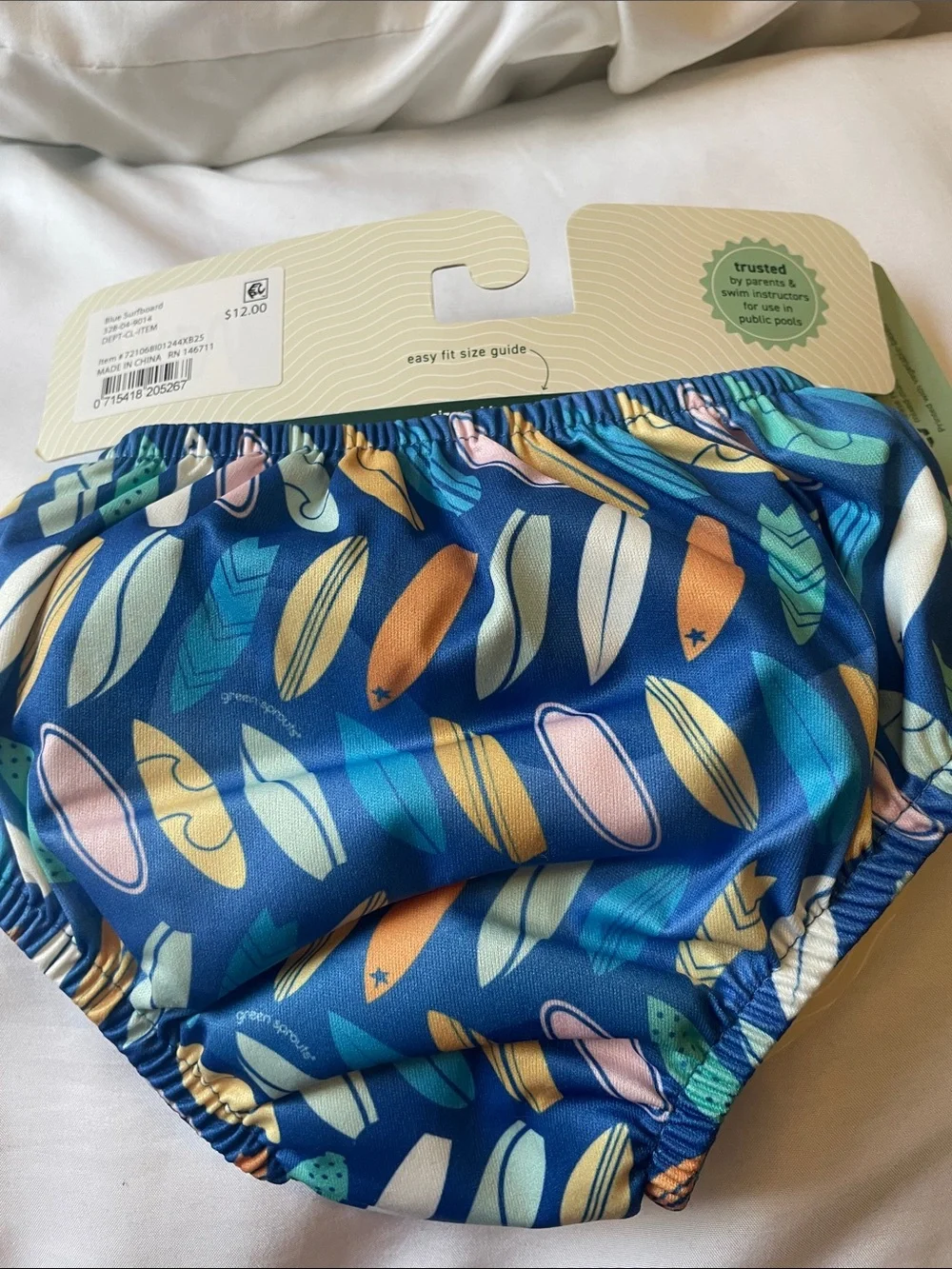 Green Sprouts Blue Surfboard Print All-in-One Swim Diaper